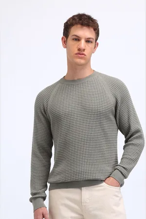 Flying Machine Men Cotton Self Design Cable Knit Pullover