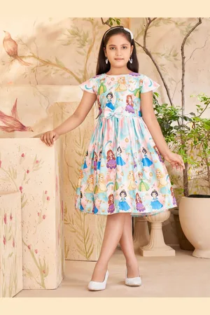 Sangria Girls Cartoon Characters Printed Fit and Flare Dress
