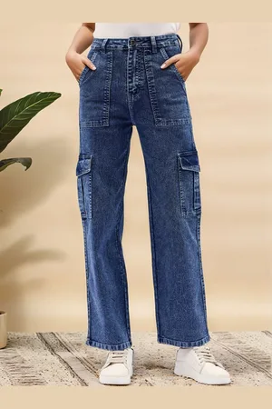 Mast & Harbour Women Straight Fit Stretchable Cargo Styles Jeans