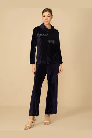 Antheaa Embellished Velvet Top And Trousers