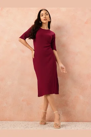 all about you Cotton Ribbed Side Slits Sheath Midi Dress
