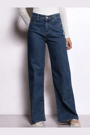 Mast & Harbour Women Flared High-Rise Low Distress Stretchable Jeans