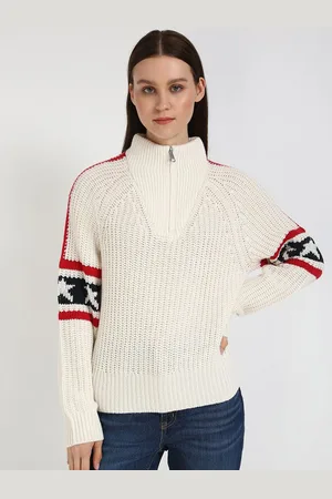 Tommy Hilfiger Women Self Design Mock Collar Sweater