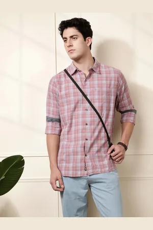 WROGN Men Blue & Pink Slim Fit Checked Pure Cotton Casual Shirt