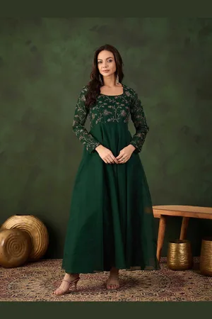 Sangria Women Floral Zari Embroidered Maxi Ethnic Dress