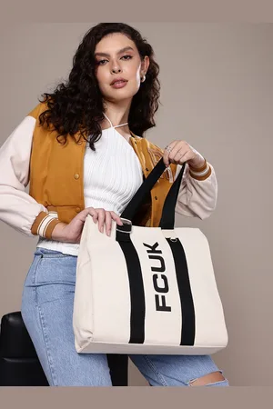 French Connection Brand Logo Printed Oversized Structured Shoulder Bag