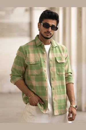 Powerlook Men Spread Collar Tartan Checked Cotton Casual Shirt