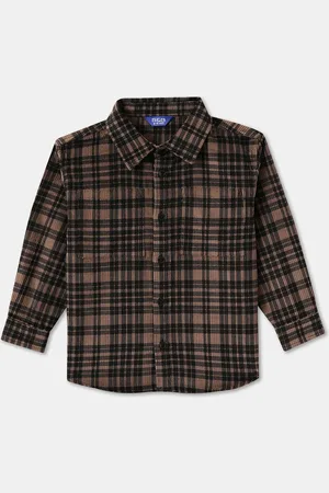R&B Boys Spread Collar Tartan Checked Cotton Casual Shirt