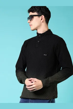 V-Mart Men Chevron Mock Collar Cotton Pullover Sweater
