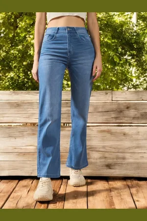 DOLCE CRUDO Women Wide Leg Light Fade Stretchable Jeans