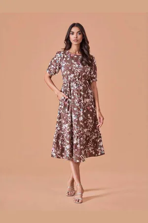 DressBerry Women Floral Printed Cotton Fit & Flare Midi Dress