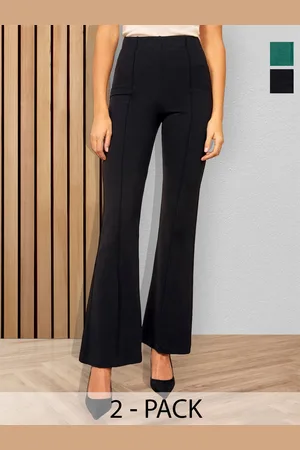 BAESD Women Pack Of 2 Flared High-Rise Cotton Bootcut Trousers