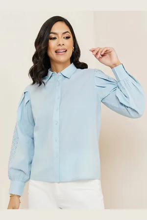 Styli Blue Schiffli Long Sleeves Shirt
