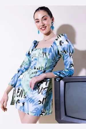 DressBerry Floral Print Off-Shoulder Puff Sleeve Fit & Flare Dress