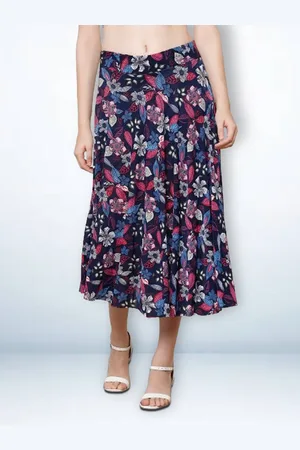 Jinfo Women Floral Printed Flared Midi Skirt With Attached Shorts
