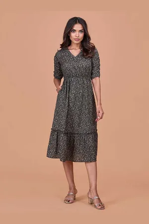 DressBerry Women Floral Printed Cotton Fit & Flare Midi Dress