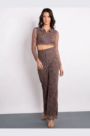 DressBerry Printed Shirt Collar Top With Trousers