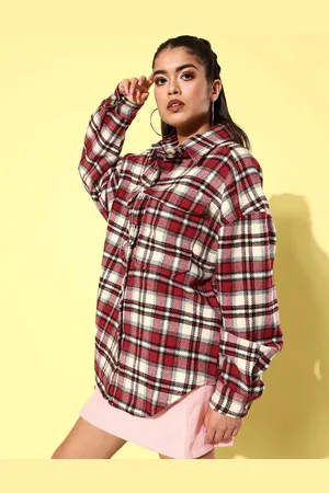 Roadster The Life Co. Blood Red Checked Super Shackets Longline Tailored Jacket