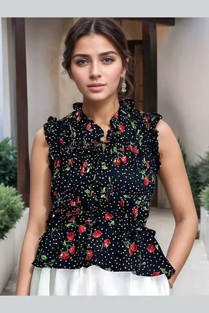 DressBerry Floral Print Net Shirt Style Top