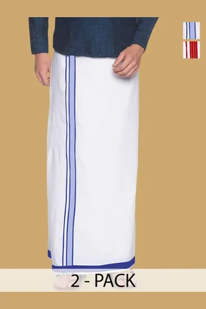 WHITE HEART Men Pack of 2 Pure Cotton Single Layer Dhoti with Coloured Border