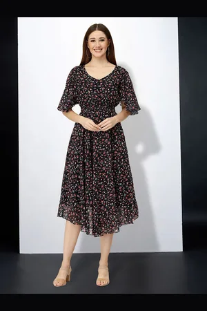 MISS AYSE Women Floral Print Fit & Flare Dress