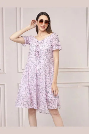 MISS AYSE Women Floral Print Tie-Up Neck Fit & Flare Dress