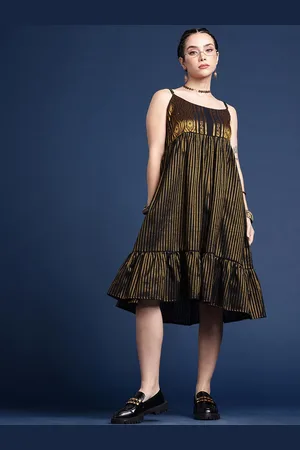 Taavi Striped Shoulder Straps Woven Legacy Ethnic Dresses