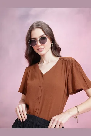 DressBerry Flutter Sleeve Crinkle Effect Shirt Style Top