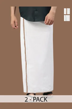 WHITE HEART Men Pack of 2 Pure Cotton Single Layer Dhoti with Coloured Border