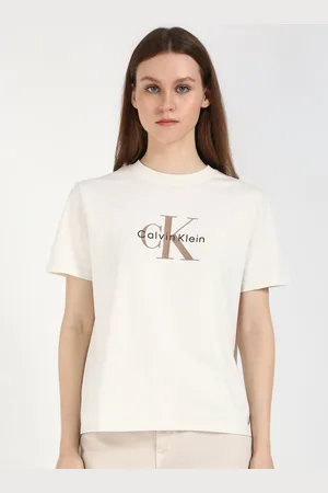 Calvin Klein Women Typography Printed Round Neck Cotton T-shirt