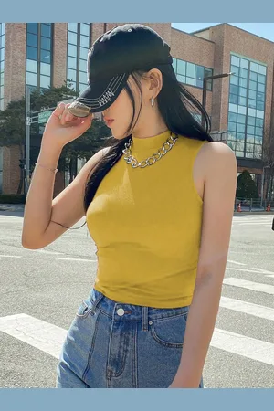 KOTTY Women High Neck Sleeveless Fitted Crop Top