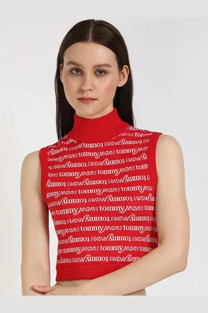 Tommy Hilfiger Women Typography Printed Cotton Fitted Crop Top