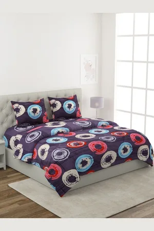 Aura Violet & Blue Geometric Printed Cotton Double Queen Superfine Bedding Set