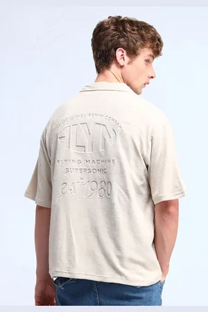 Flying Machine Men Boxy Fit Cuban Collar Typography Printed Cotton Casual Shirt