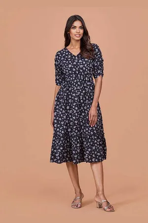 DressBerry Women Floral Printed Cotton Fit & Flare Midi Dress