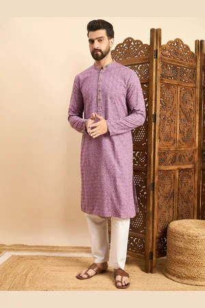 SWAGG INDIA Geometric Printed Thread Work Mandarin Collar Straight Kurta