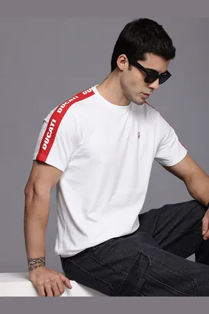 DUCATI Pure Cotton Brand Logo Printed Sleeve Stripes T-shirt