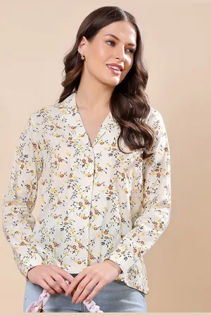 Cation Women Classic Fit Cuban Collar Floral Printed Cotton Casual Shirt