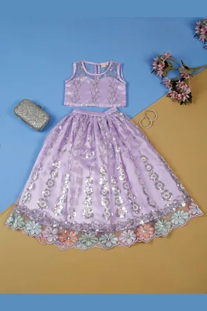 SAKA DESIGNS Girls Embroidered Sequinned Net Ready to Wear Lehenga & Blouse