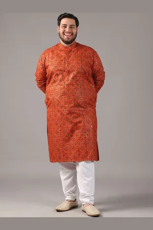 SOJANYA Size Ethnic Motifs Foil Printed Band Collar Cotton Linen Straight Kurta