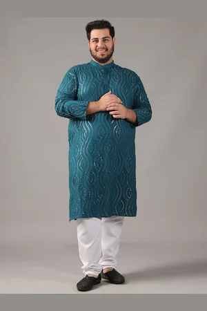 SOJANYA Size Floral Embroidered Band Collar Sequinned Cotton Straight Kurta