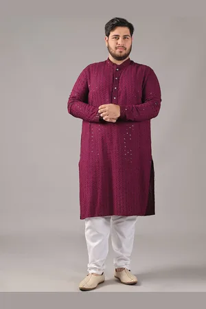 SOJANYA Size Floral Embroidered Band Collar Sequinned Cotton Straight Kurta