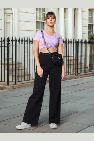 Flying Machine Women Black Wide Leg High-Rise Stretchable Jeans