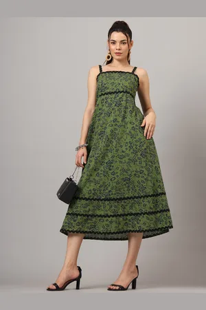 CHARMGAL Floral Printed Square Neck Sleeveless A-Line Midi Dress