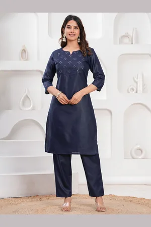 Celebravo Embroidered Sequinned Notch Neck Straight Kurta With Trouser And Dupatta