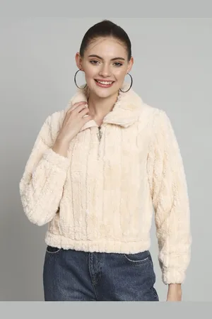 Chemistry Women Lapel Collar Woollen Crop Pullover