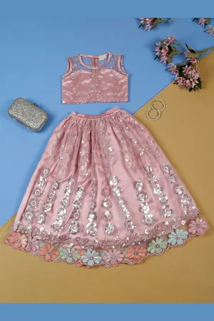 SAKA DESIGNS Girls Embroidered Sequinned Net Ready to Wear Lehenga & Blouse