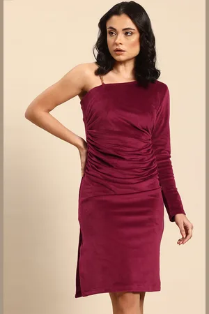 QURVII One Shoulder Velvet Bodycon Dress
