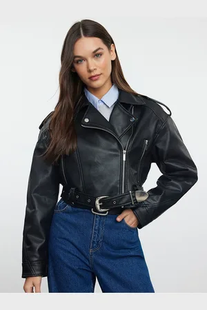 Trendyol Women Lapel Collar Neck Leather Jacket
