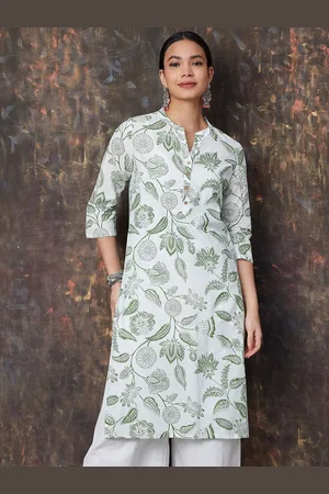 Lifestyle Floral Printed Mandarin Collar Straight Kurta